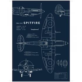 Mark XIV supermarine spitfire blueprint print poster wall art for aviation fans